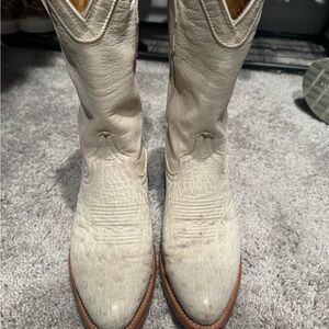 Tecovas Cream Leather ostrich  Western Cowboy Boots